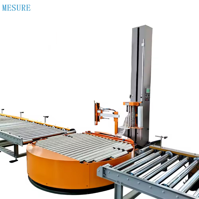 Máquina de envoltura de envoltura de película de paleta de paleta de giraduras automáticamente en línea