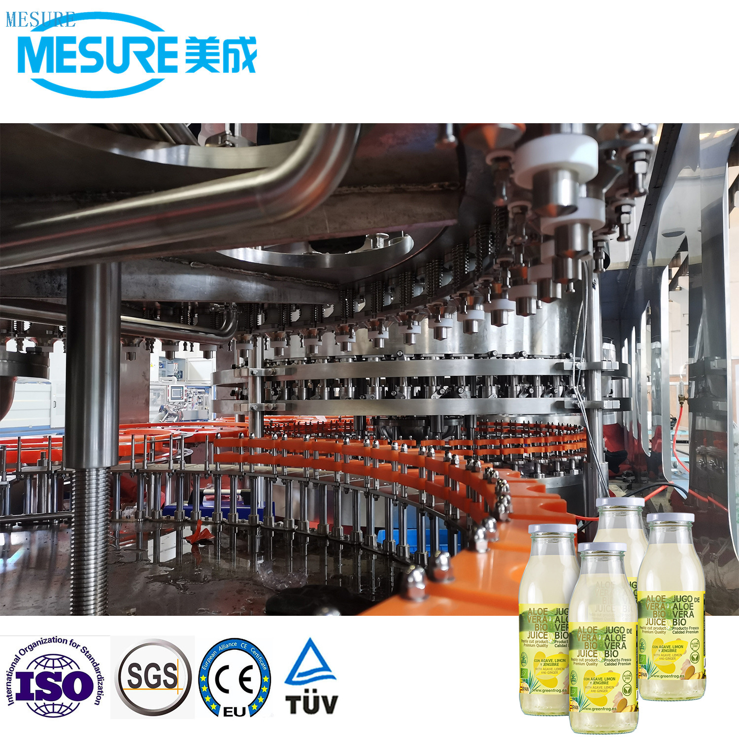 Jugo de botella de vidrio Máquina de relleno tibia de enjuague-Capacitación 3-en-1